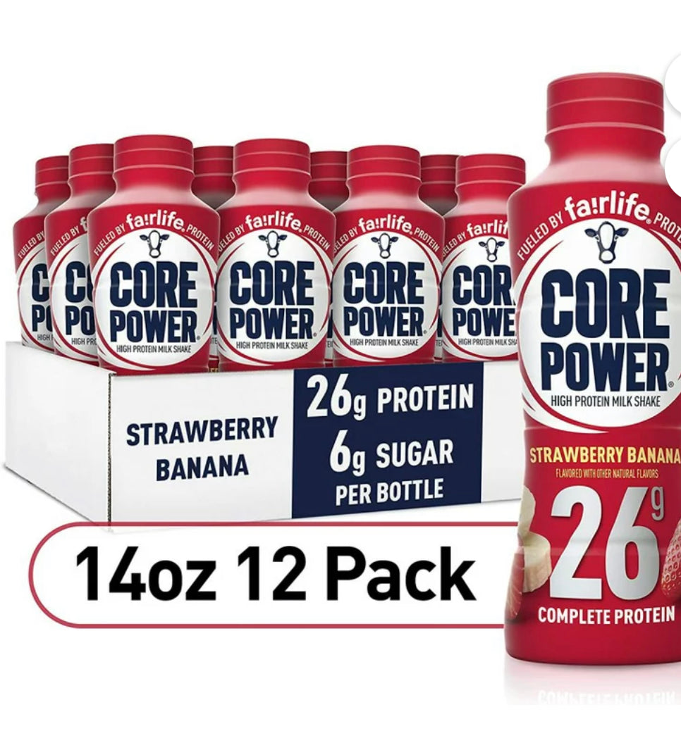 Core Power fairlife Core Power High Protein Milk Shake, Strawberry banana, 14 Fl Oz (Pack of 12)