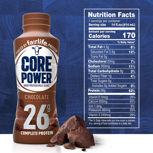 Core Power Fairlife 26 gram Chocolate Protein Shake 12.pk